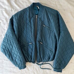 Free People Teal Quilted Bomber Jacket